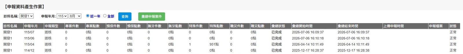 健保申報資料產生作業——逐月彙總、產檔與狀態追蹤